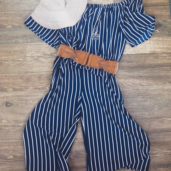 Ambiance Pants - Wide-Leg Pinstripe Jumpsuit